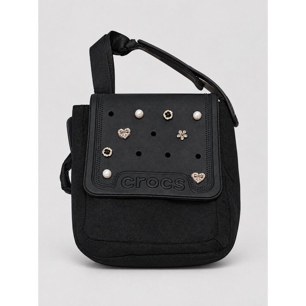 : Crocs Black Crossbody Bag Jibbitz Charms Pearl Rhinestone Shoulder Purse
